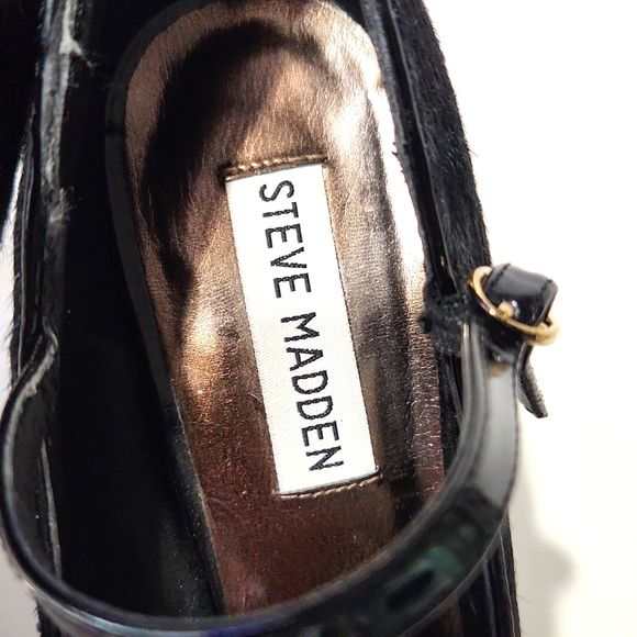 Steve Madden Laveda Black Leather Calf Hair Peep Toe Pumps Size 8M EUC! - Picture 7 of 11